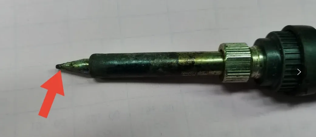 Soldering tip before cleaning in an archived training photograph