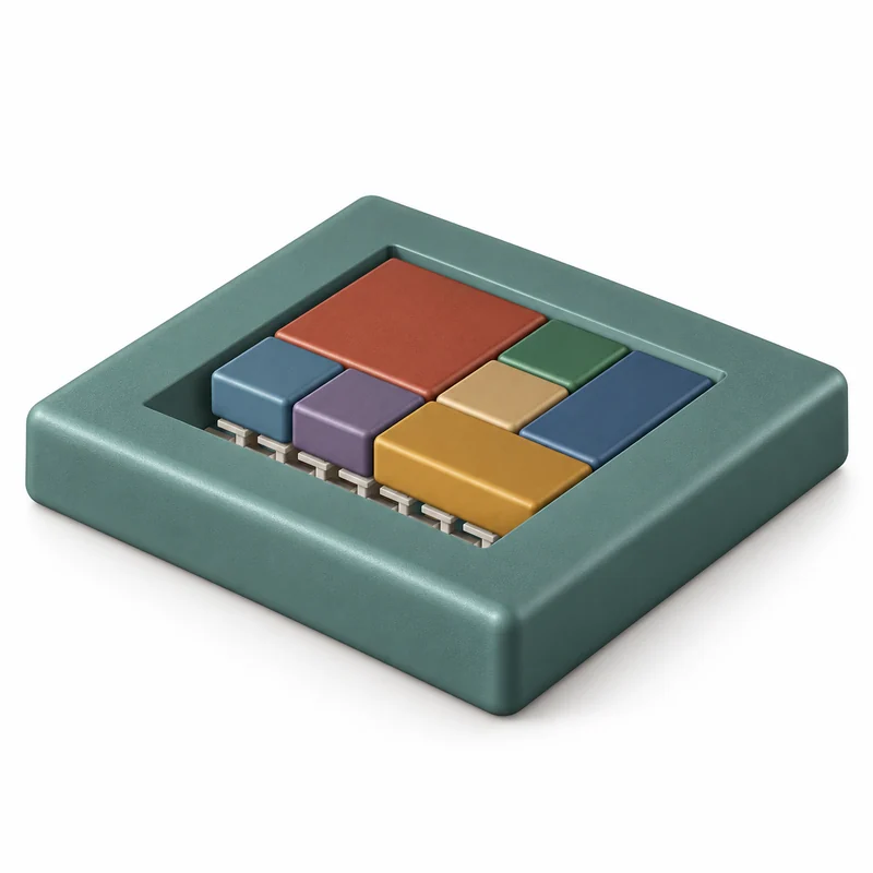 Digital concept rendering of PathShift, pathshift captive sliding puzzle. Not a physical prototype.
