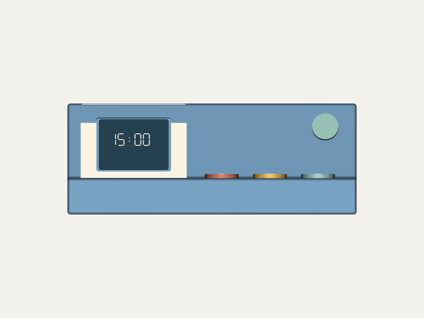 Front view of the RoutineRail digital concept. Proposed form, not a physical prototype.