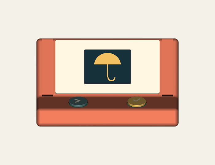 Front view of the Say Island digital concept, with picture screen and two proposed buttons.
